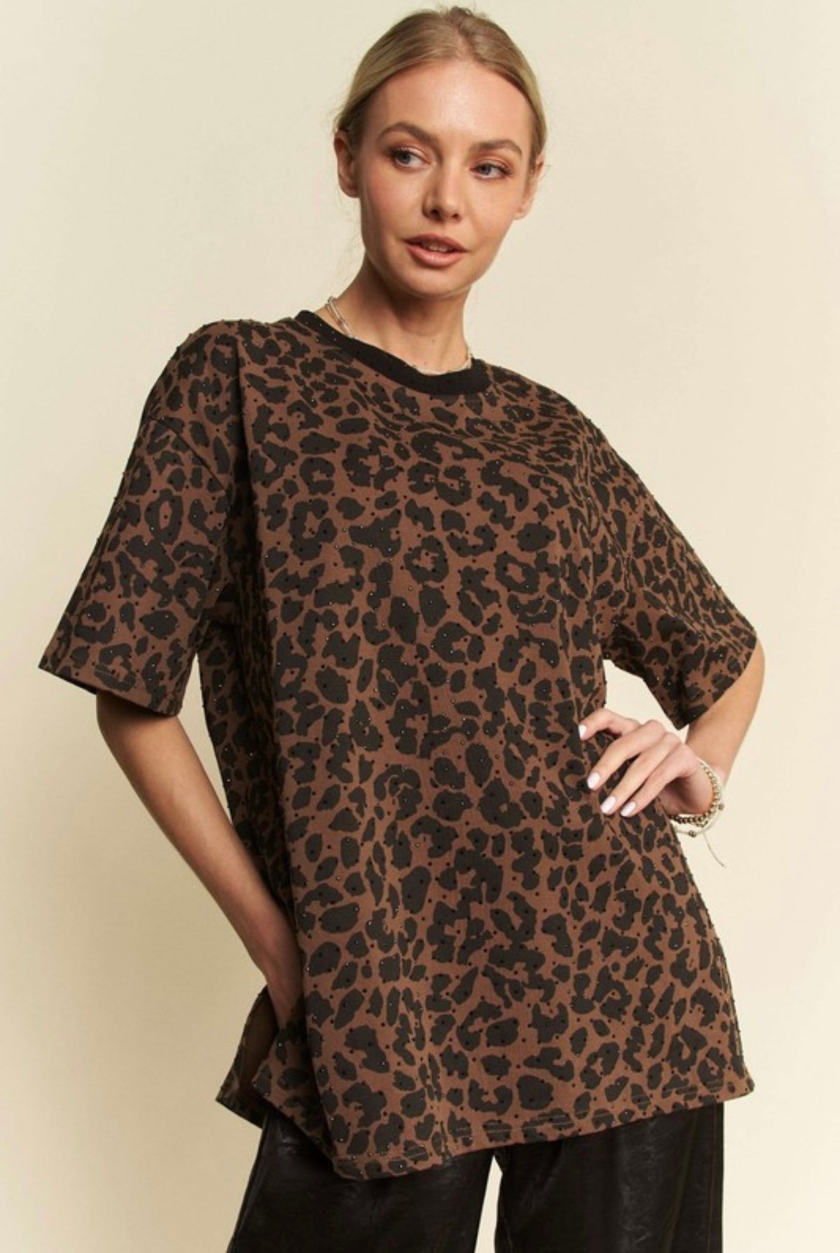 Dazzle Me Leopard Rhinestone Top