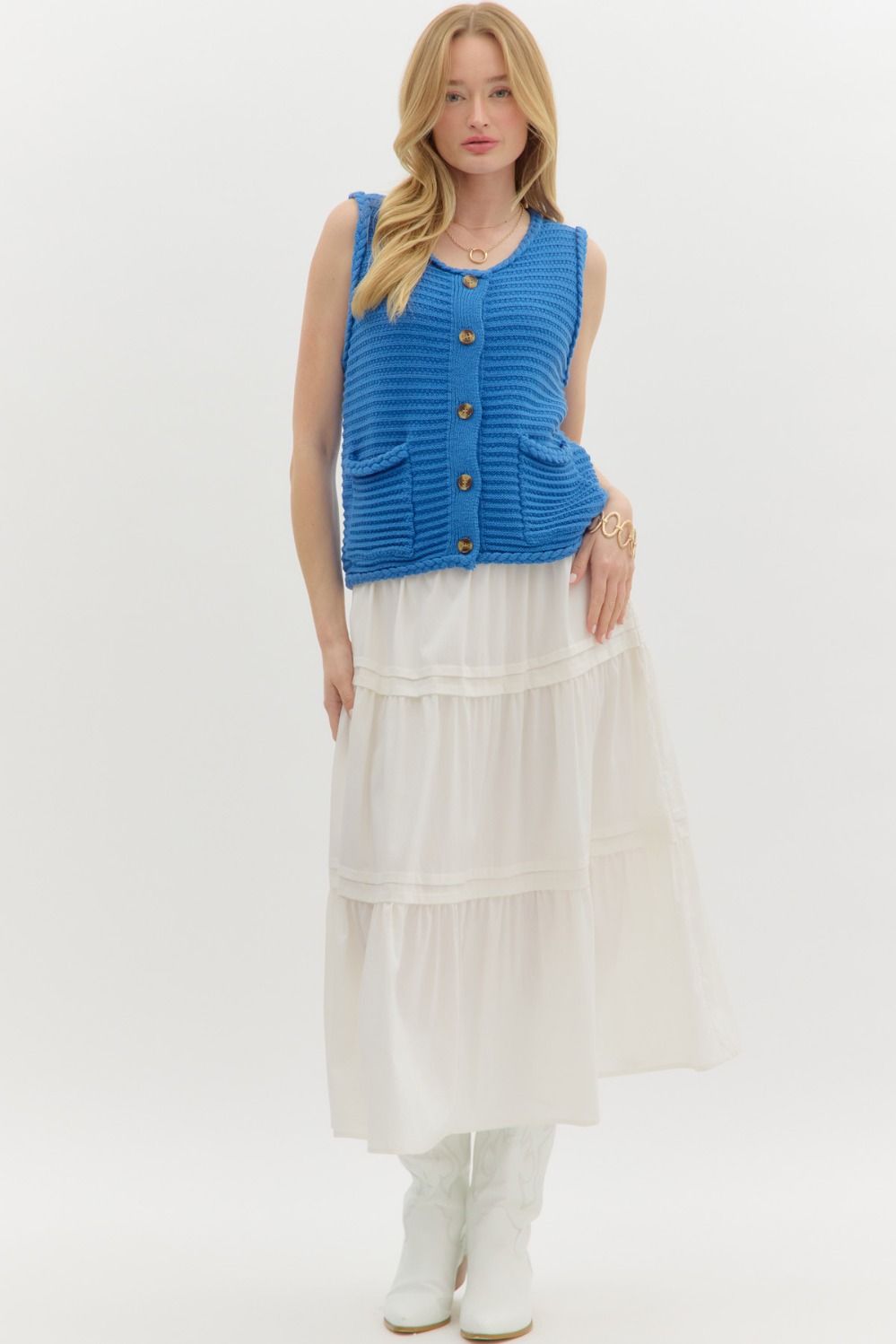 Blue Crush Button Detail Vest