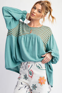 Teal Wishes Stripe Mix Top