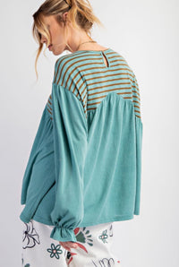 Teal Wishes Stripe Mix Top